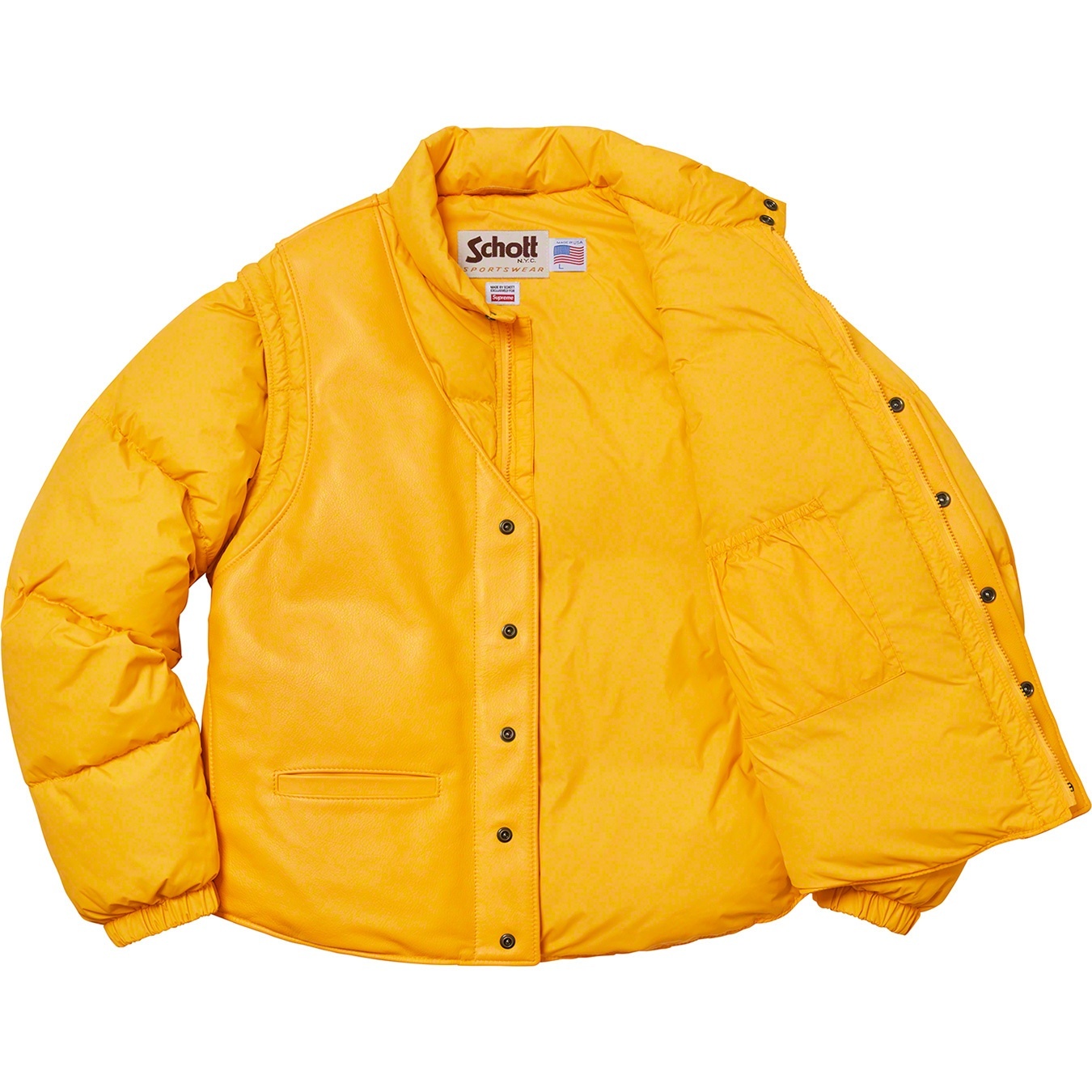 Supreme®/Schott® Down Leather Vest Puffy Jacket view 6
